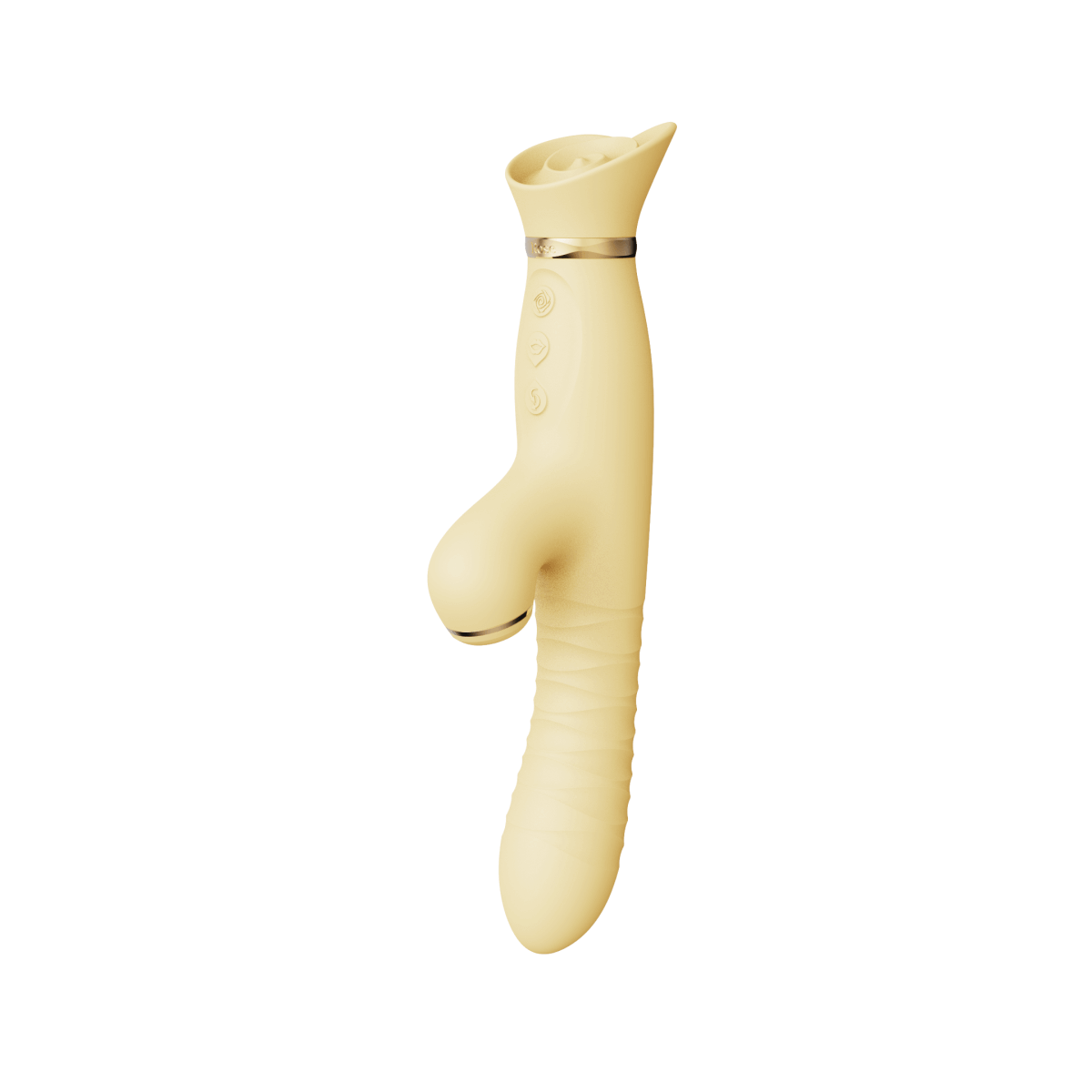 ZALO Rose Rabbit Thruster Lemon Yellow with suction and thrusting motion for clitoral and internal stimulation.
