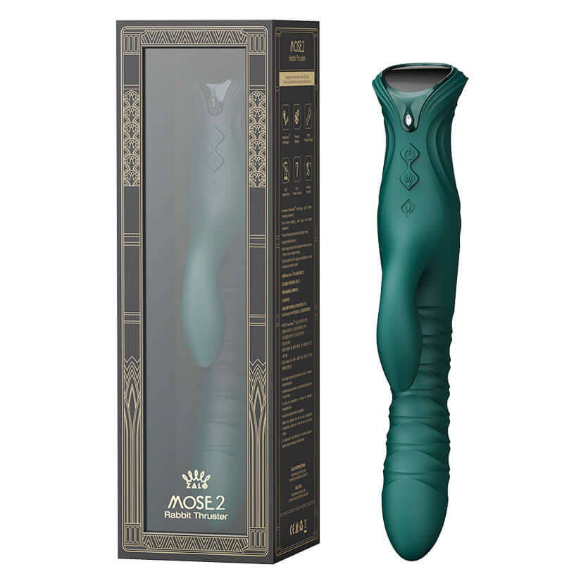 ZALO Mose 2 Vibrating Thruster with App Green in elegant packaging, designed for dual-stimulation pleasure.