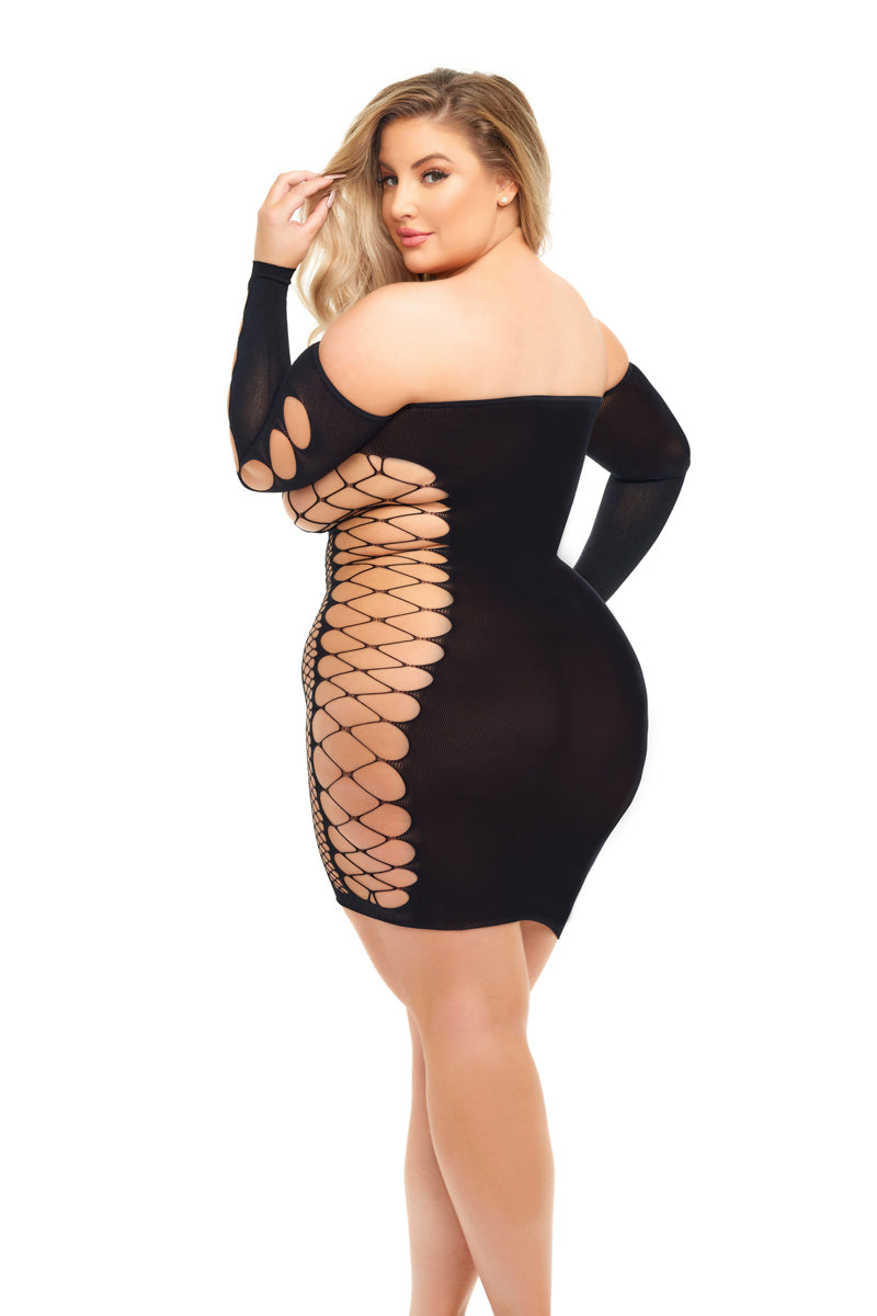 Pink Lipstick Diamond Drippin Dress Queen Size Black showcasing a bold, daring design with dramatic cutouts.