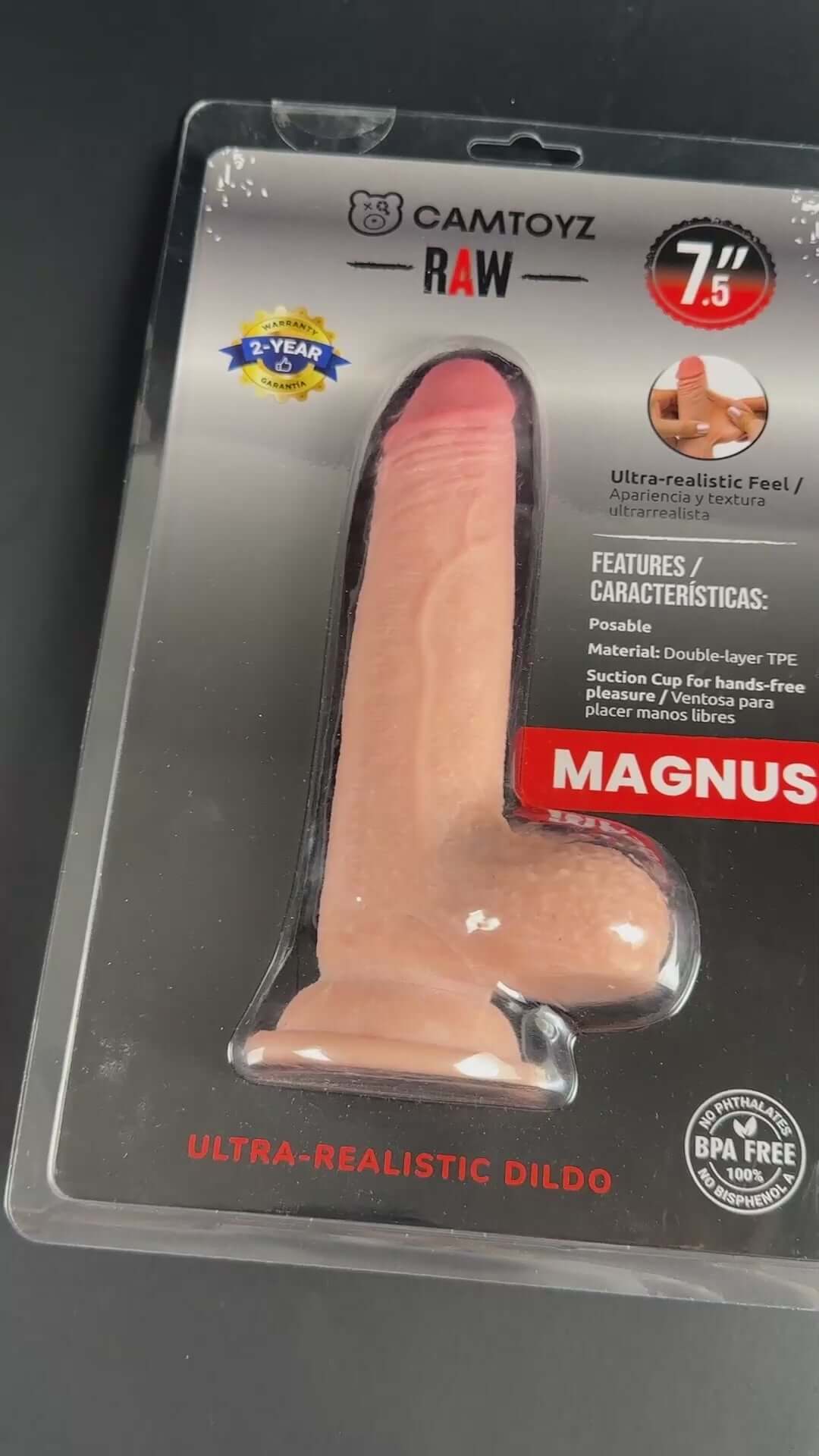 Camtoyz Ultra Realistic Dildo Magnus in packaging, showcasing ultra-realistic design and features.