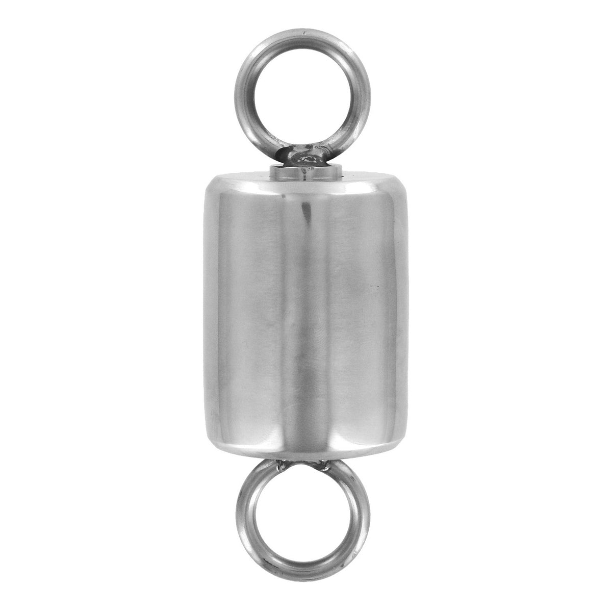 Master Series Ice Warden Self-Bondage Time Lock shown from the front, featuring a hollow cylinder and metal rings.