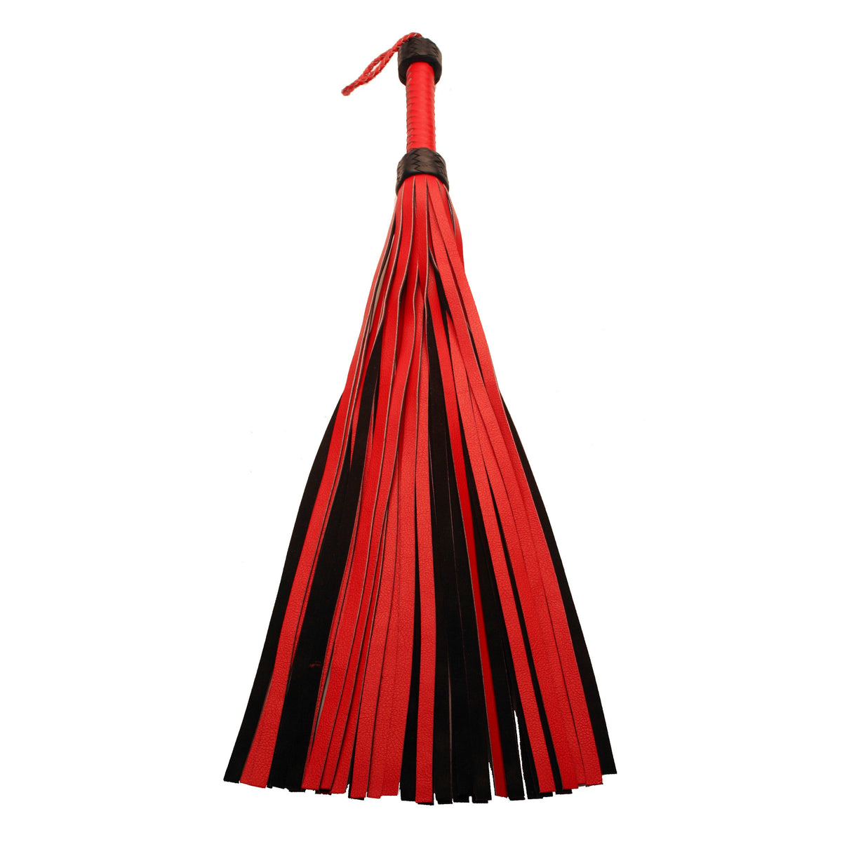 Strict Leather Heavy Tail Flogger Red and Black with dual-sided tails for varied sensations.