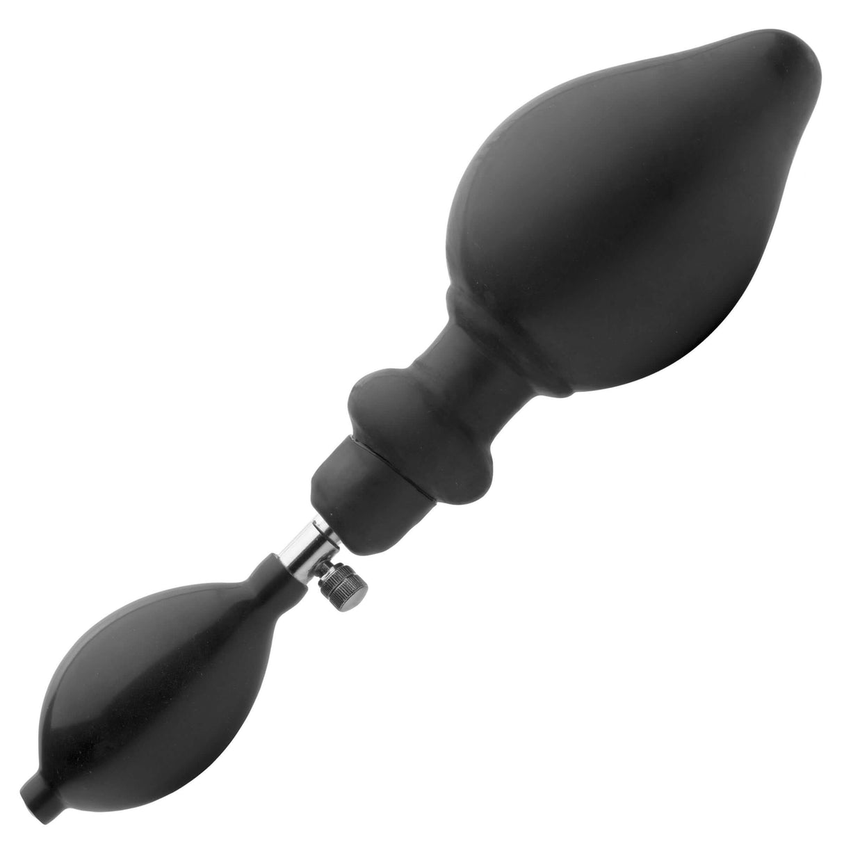 Master Series Expander Inflatable Anal Plug with Removable Pump displayed from the side, showcasing its sleek design.