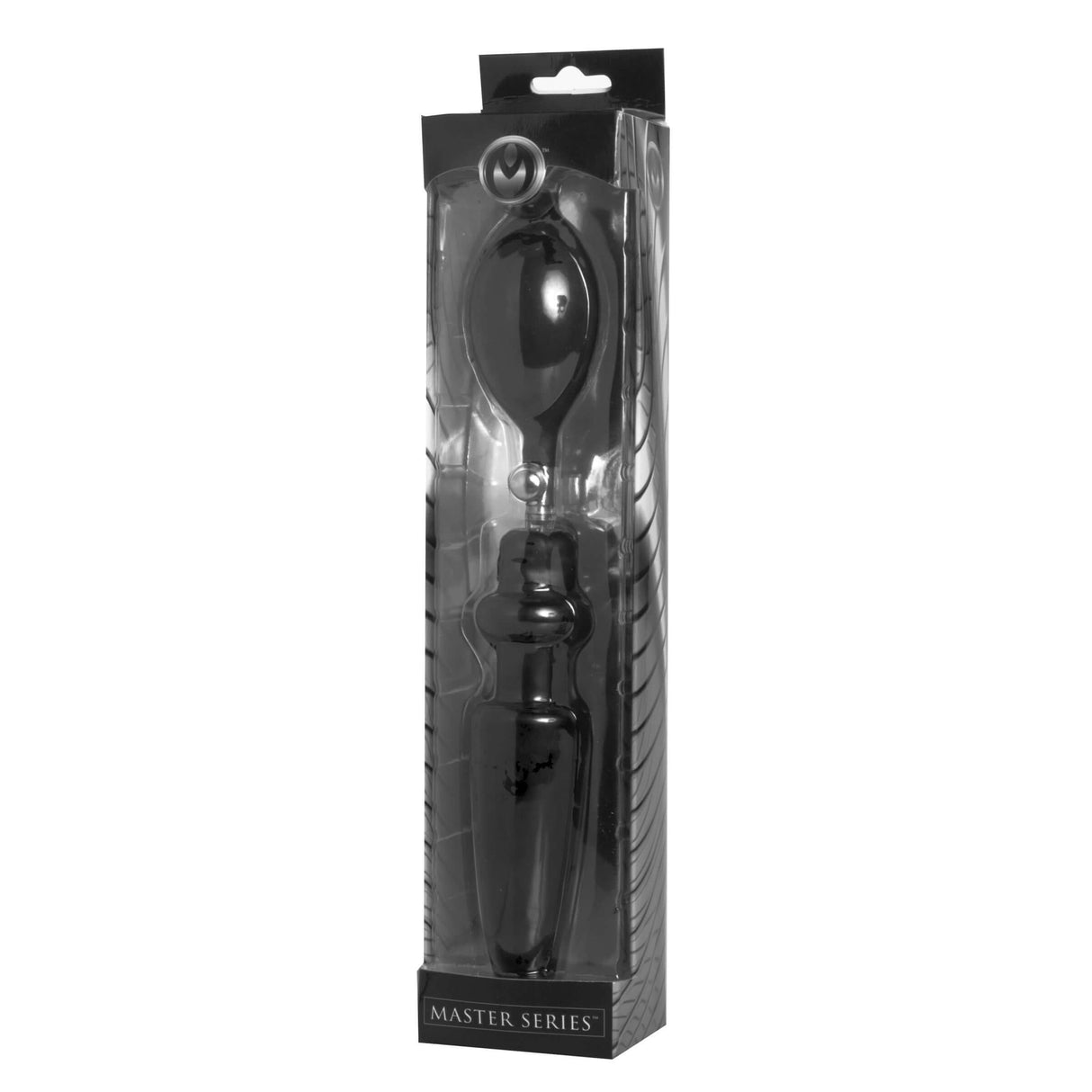 Master Series Expander Inflatable Anal Plug with Removable Pump in packaging, showcasing its innovative design.