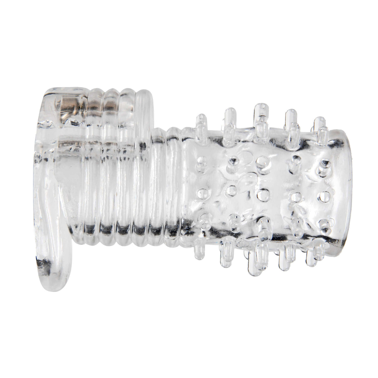 Size Matters Clear Sensations Vibrating Textured Erection Sleeve, clear textured sheath for maximum stimulation.