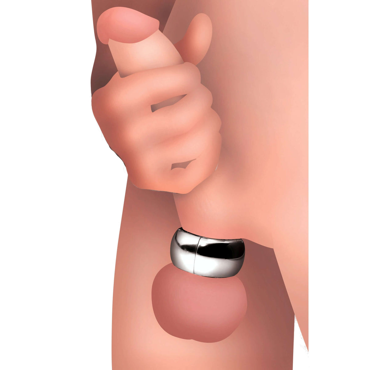Master Series Magnet Master Stainless Steel Ball Stretcher being used for enhanced pleasure and support.