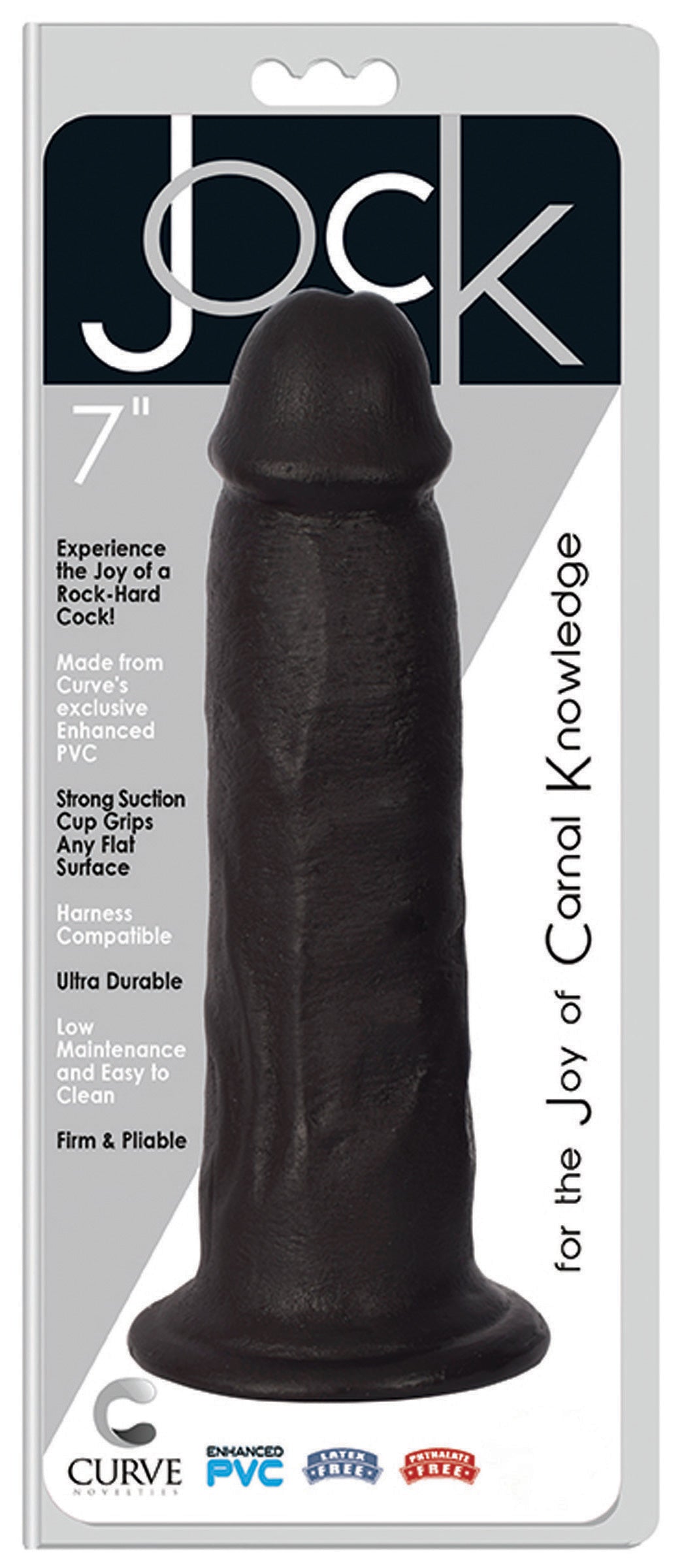 JOCK 7 Inch Realistic Suction Cup Dong Black in packaging, highlighting its lifelike design and strong suction cup.