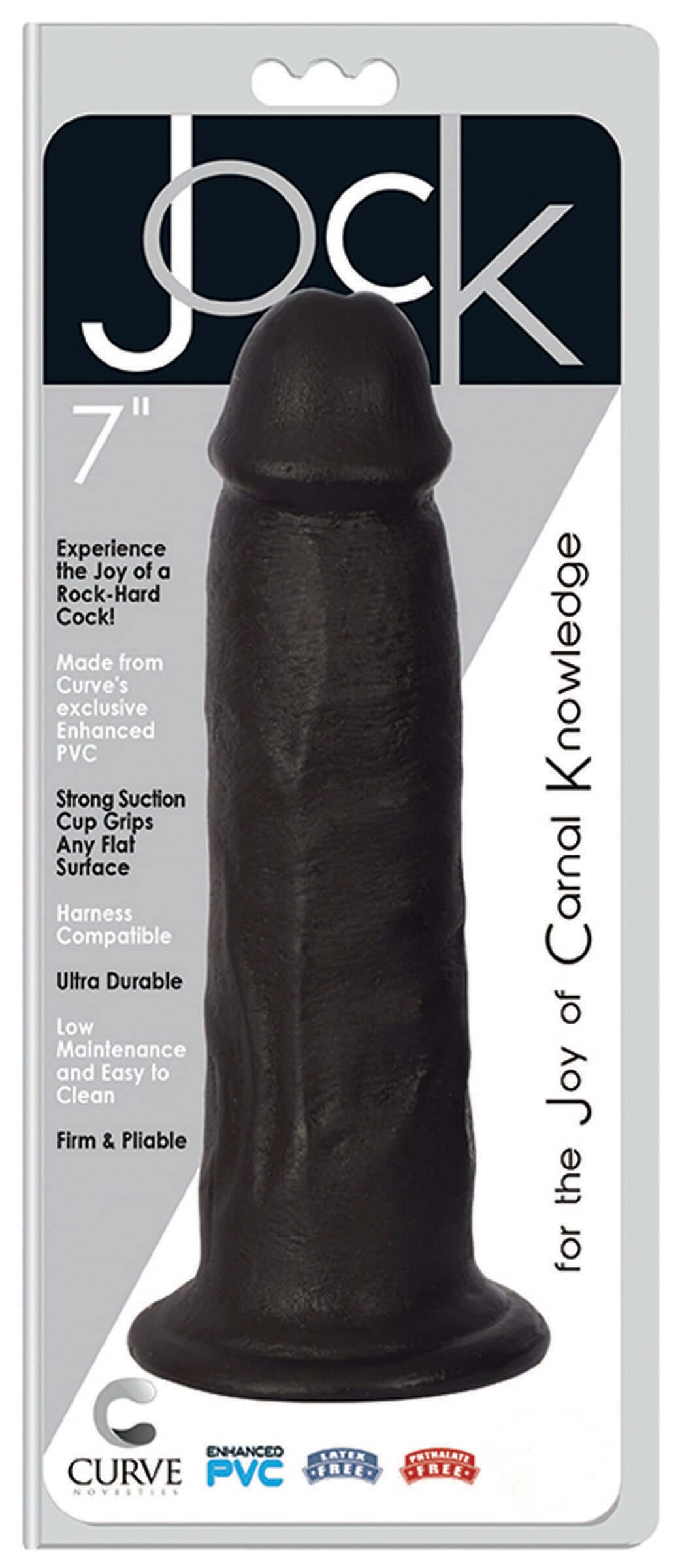 JOCK 7 Inch Realistic Suction Cup Dong Black in packaging, highlighting its lifelike design and strong suction cup.