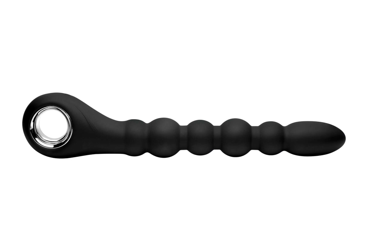 Master Series Dark Scepter 10X Vibrating Silicone Anal Beads with six graduated beads for customizable stimulation.