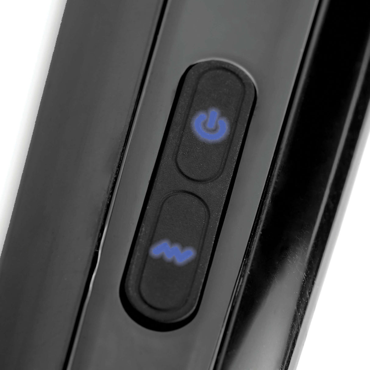Close-up of the buttons on the Diamond Head 24X Rechargeable Silicone Wand Massager, featuring an on/off toggle.