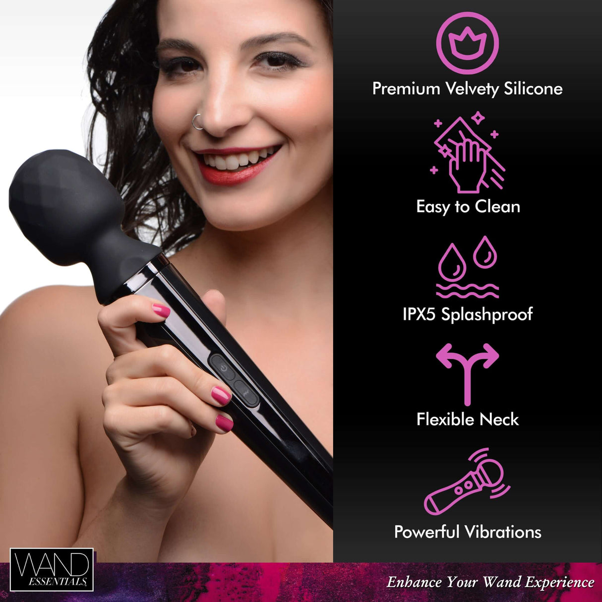 Diamond Head 24X Rechargeable Silicone Wand Massager showcasing its premium design and features for customized massage experience.