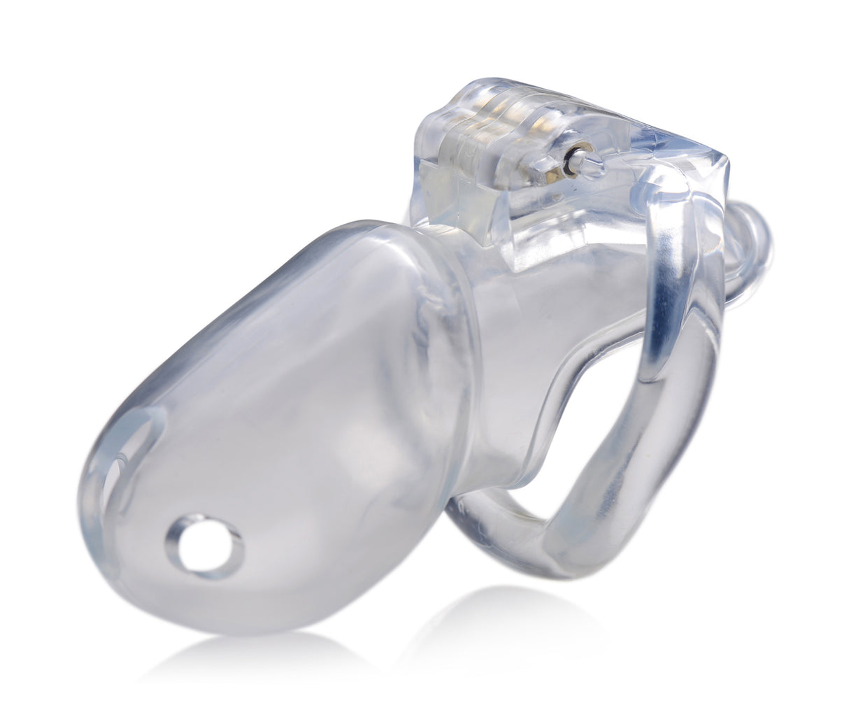 Master Series Clear Captor Chastity Cage Large for secure and visible confinement.