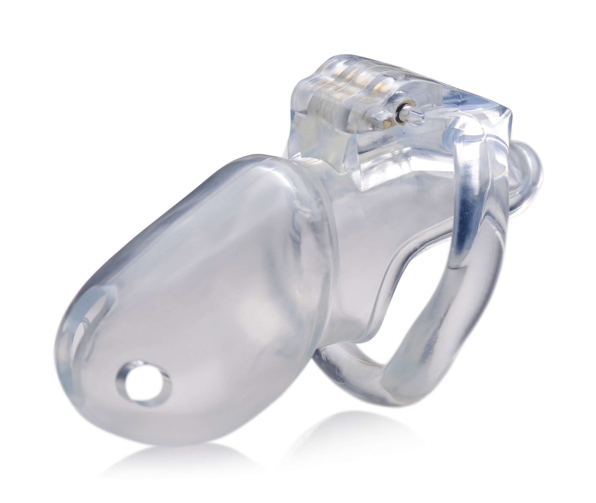 Master Series Clear Captor Chastity Cage Large for secure and visible confinement.