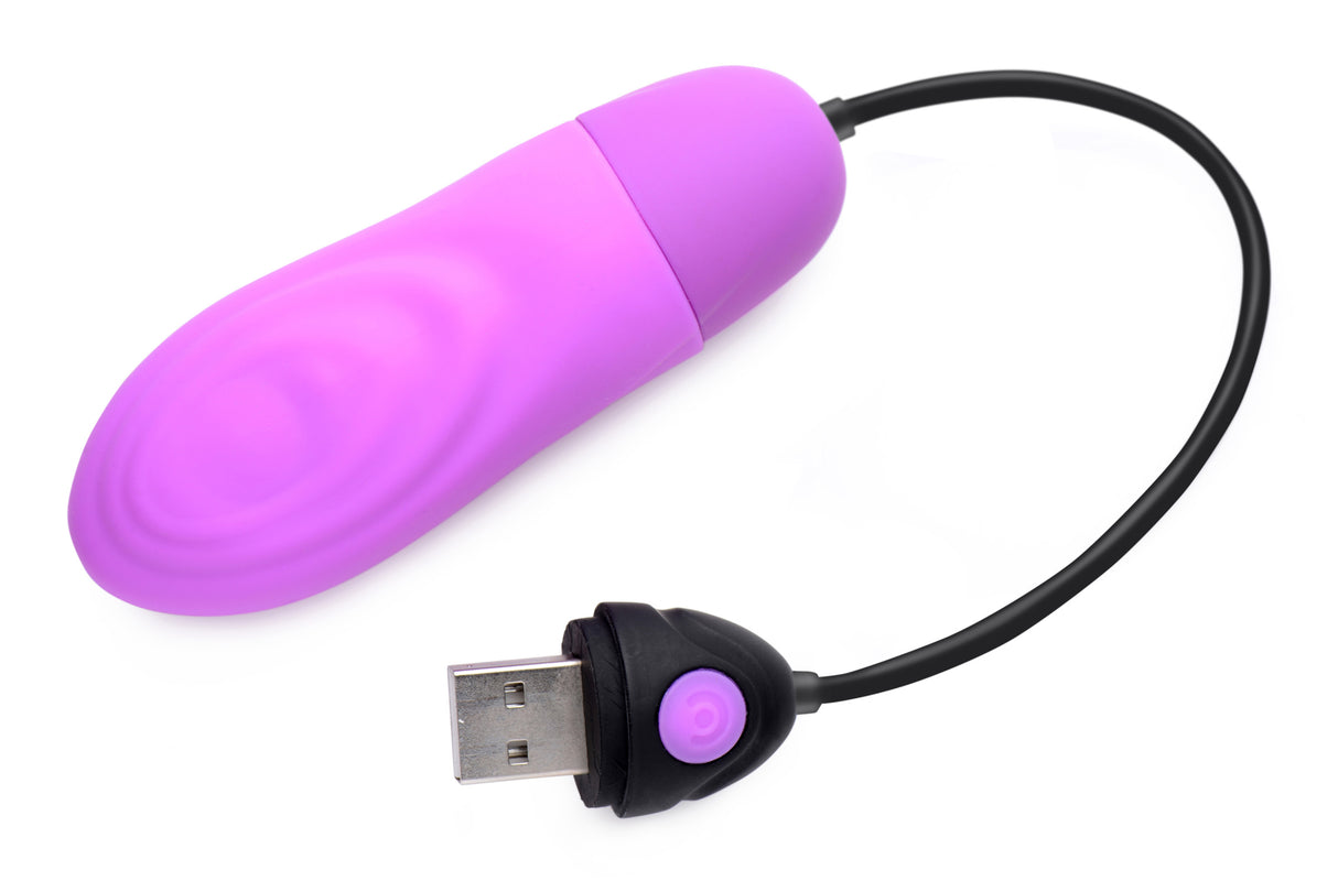 Bang 7X Pulsing Rechargeable Silicone Vibrator Purple with USB charger, featuring a sleek purple design.