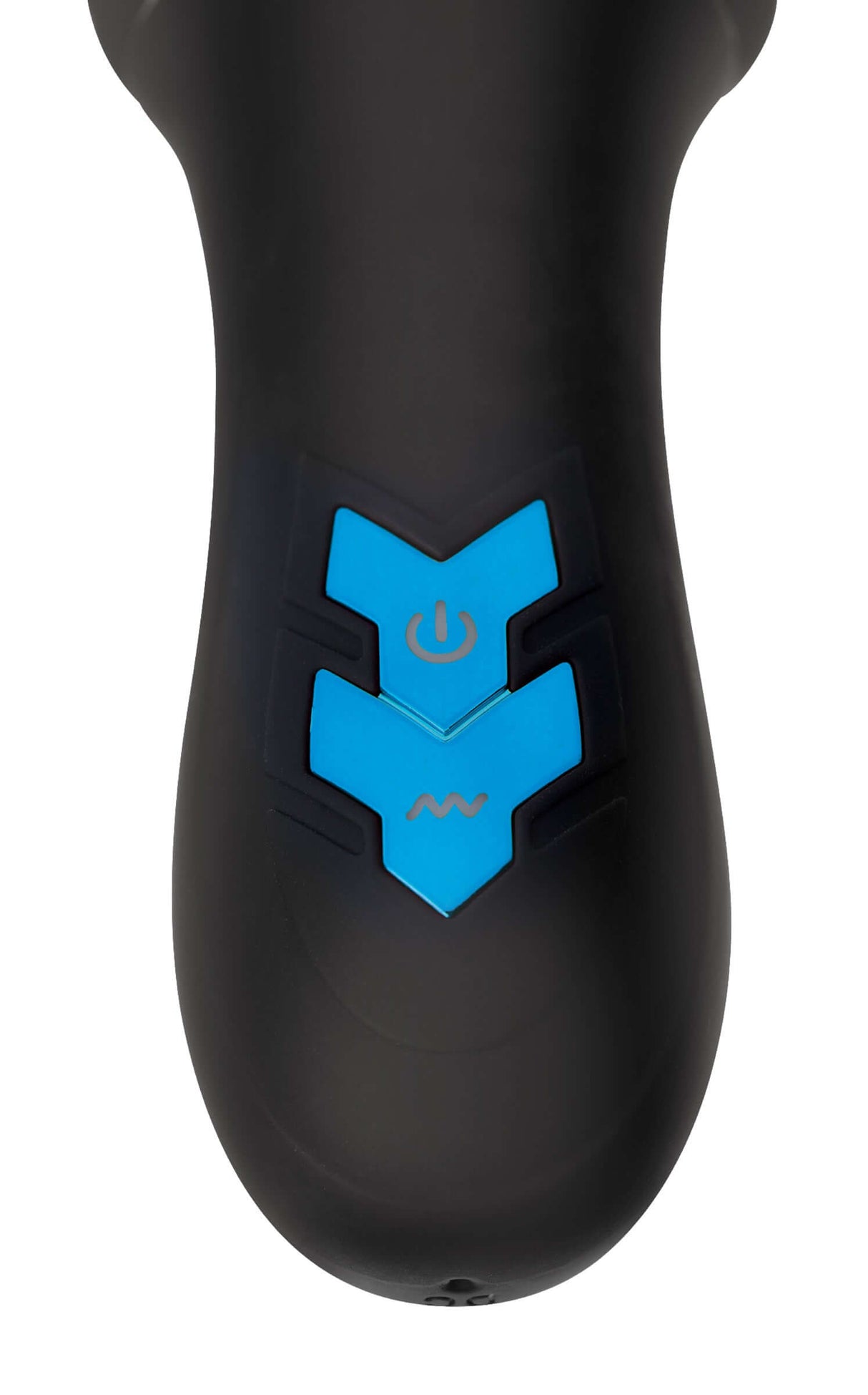 Master Series 10X Turbo Silicone Penis Head Pleaser control buttons for adjustable settings and power.