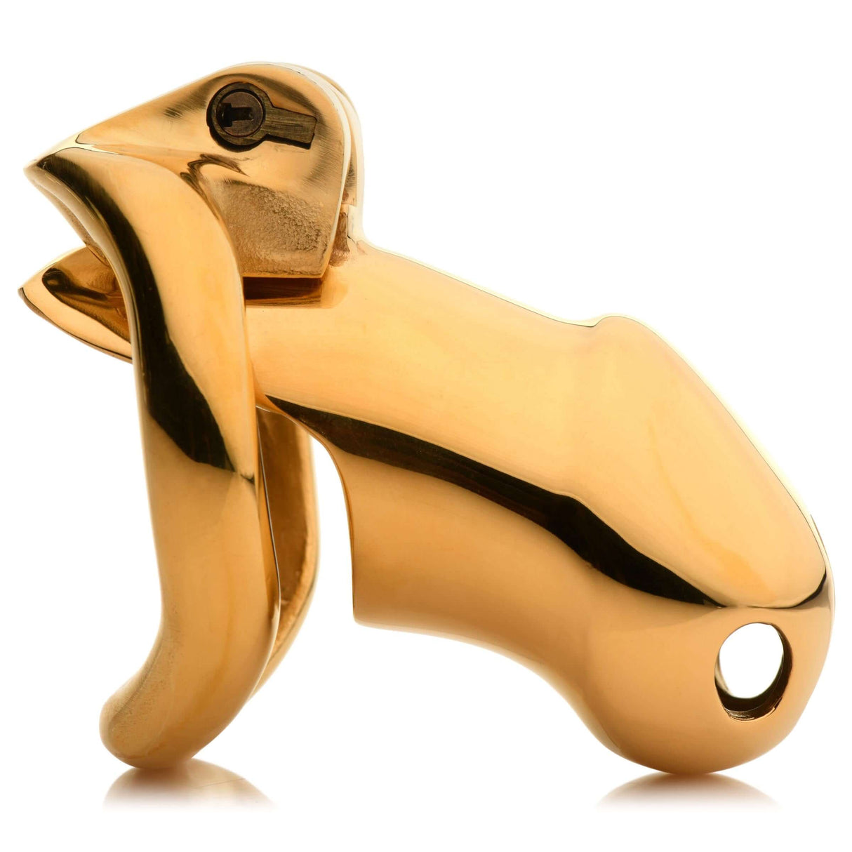 Master Series Midas 18K Gold-Plated Locking Chastity Cage, elegant gold finish and premium craftsmanship.