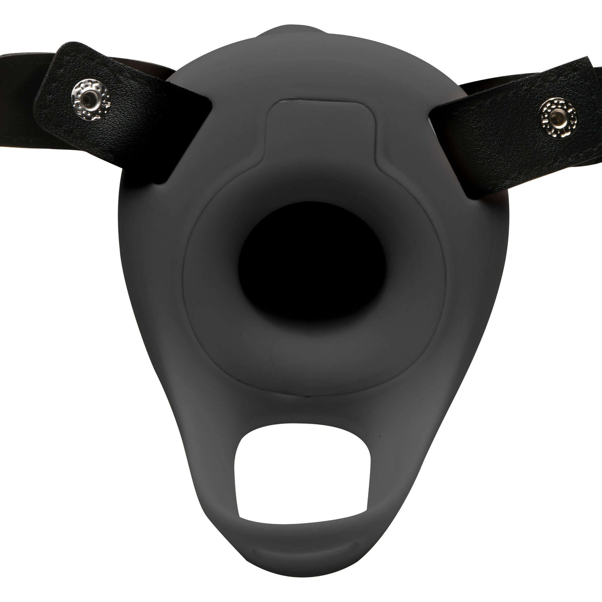 2 Inch Erection Realistic Silicone Penis Sheath Black with straps and a hollow opening for added length and girth.