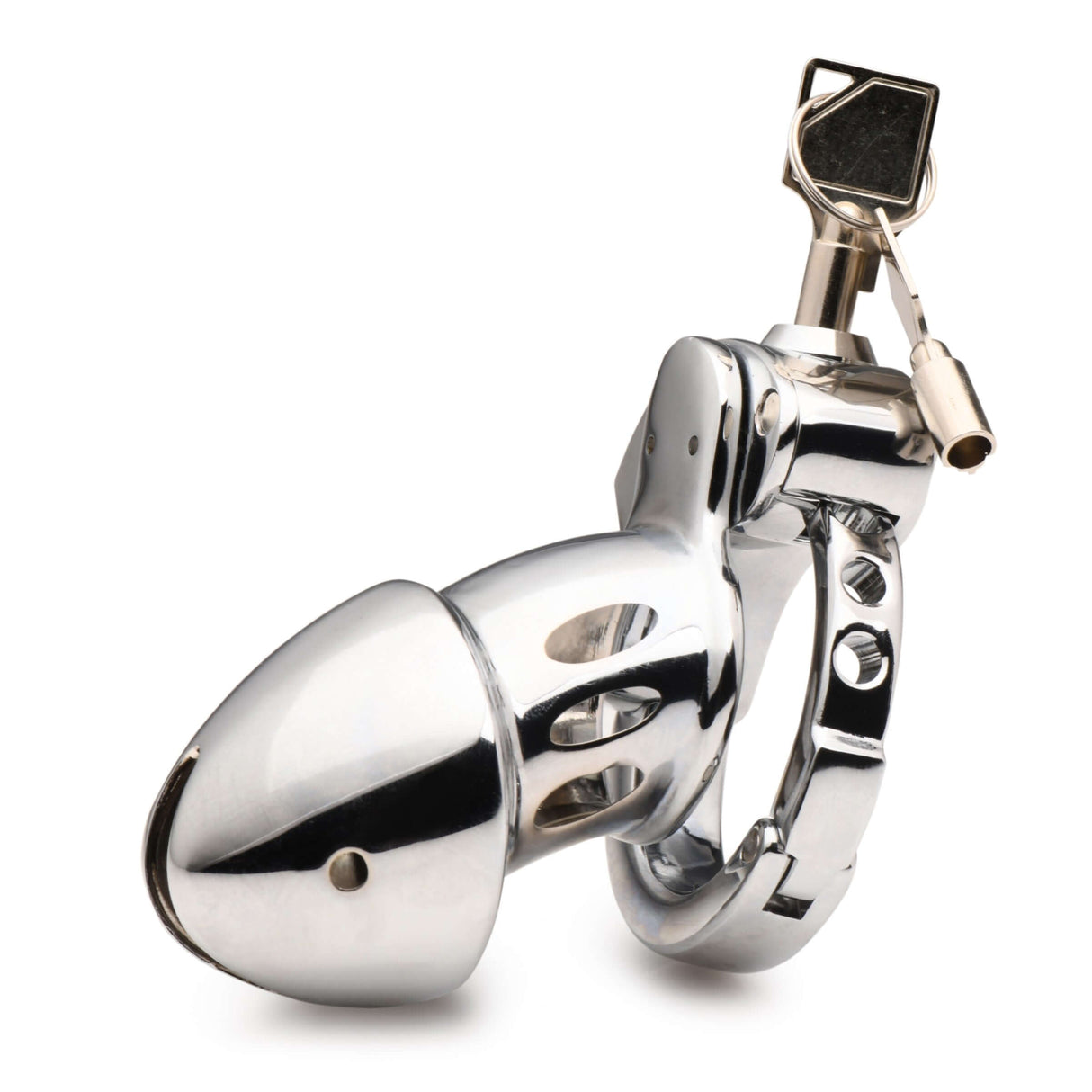 Master Series Cock Cuff Snap-on Chastity Cage made of premium stainless steel with adjustable features.