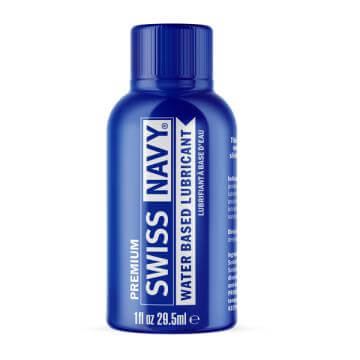 Swiss Navy Water-Based Lubricant 1 Oz bottle showcasing premium quality and design for enhanced comfort.