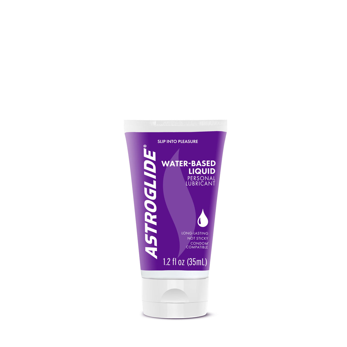 Astroglide 2.0 Water Based Personal Lubricant 1.2 Oz tube featuring a purple design and easy-to-use cap.