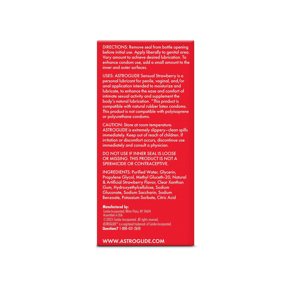 Astroglide Strawberry Water-based Lubricant 2.5 Oz product directions and ingredient information.