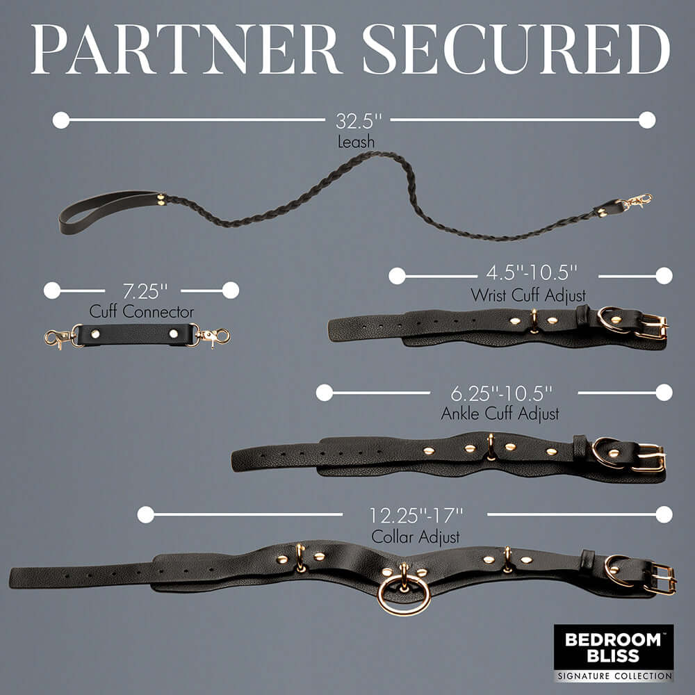 Bedroom Bliss Lover's Restraints Set with adjustable cuffs and leash for enhanced partner play.