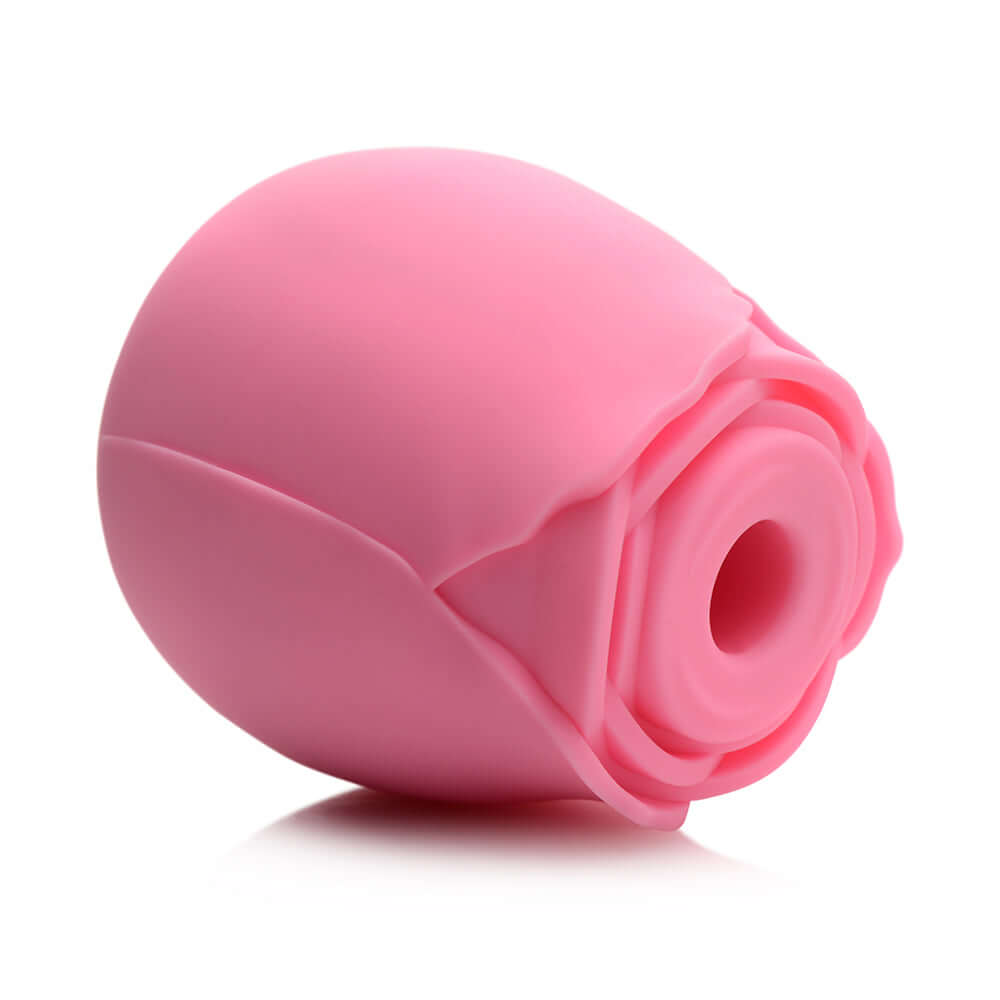 Bloomgasm 10X Silicone Suction Clit Stimulator in pink rose shape, designed for pleasure and comfort.