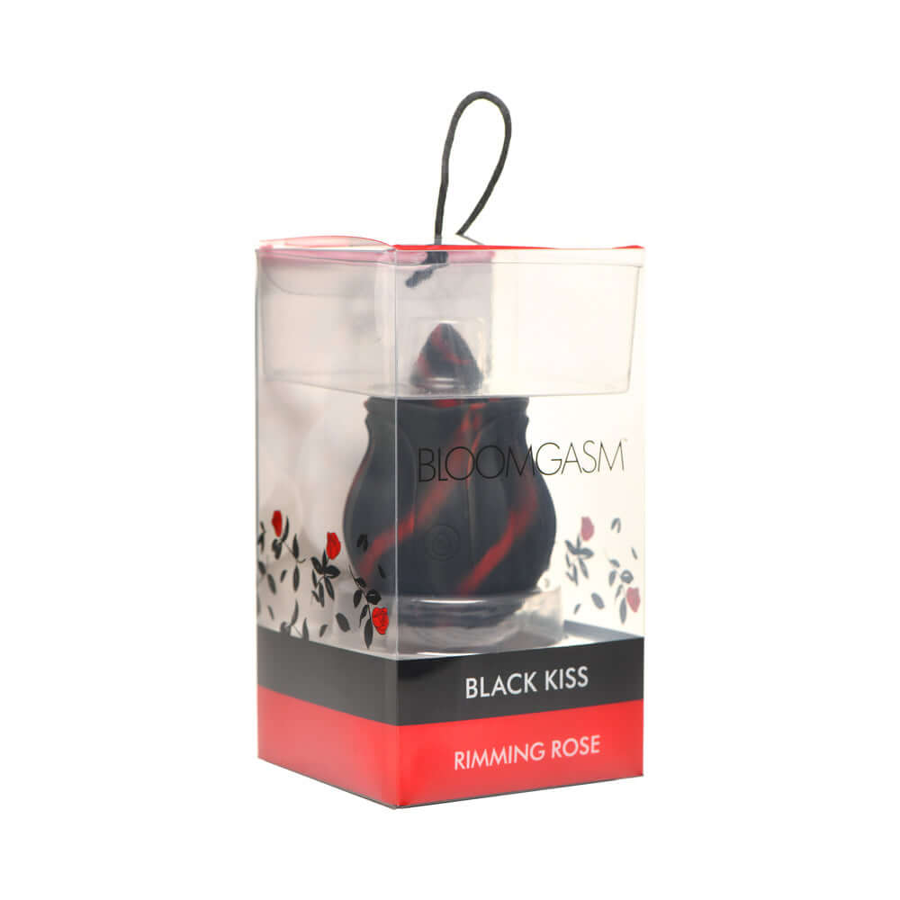 Bloomgasm Black Kiss Rimming Rose in packaging, showcasing its seductive design and premium silicone material.