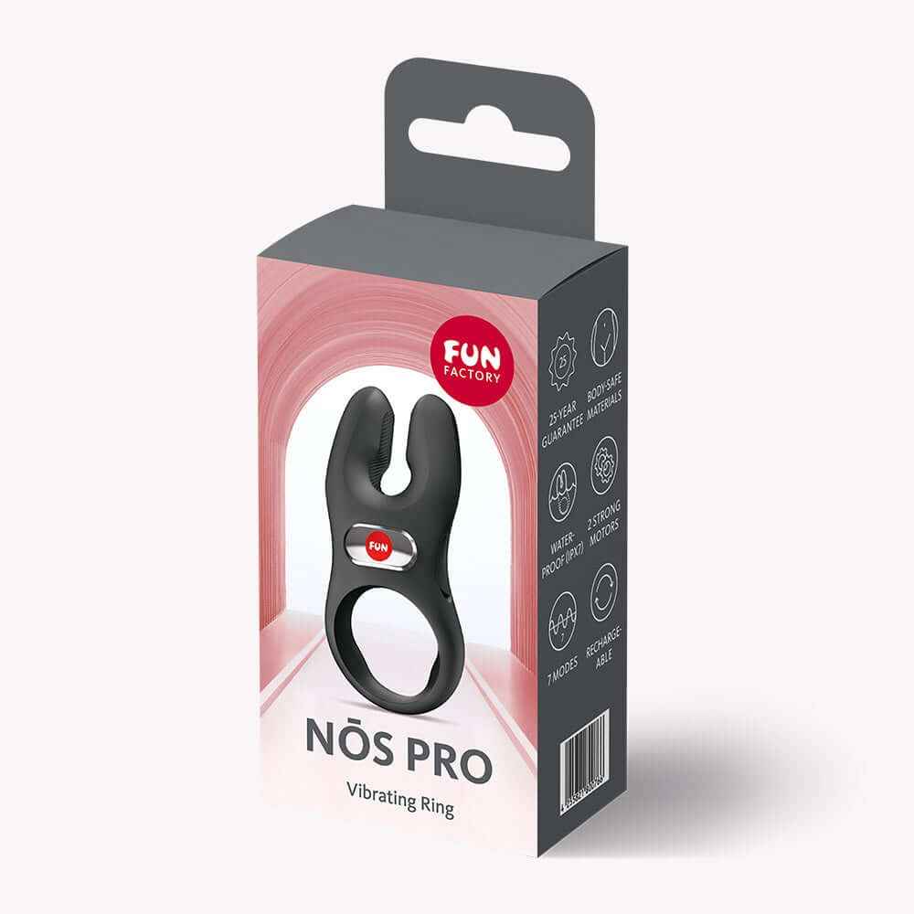 NOS Classic Vibrating Cock Ring Black packaging showcasing its features and design.