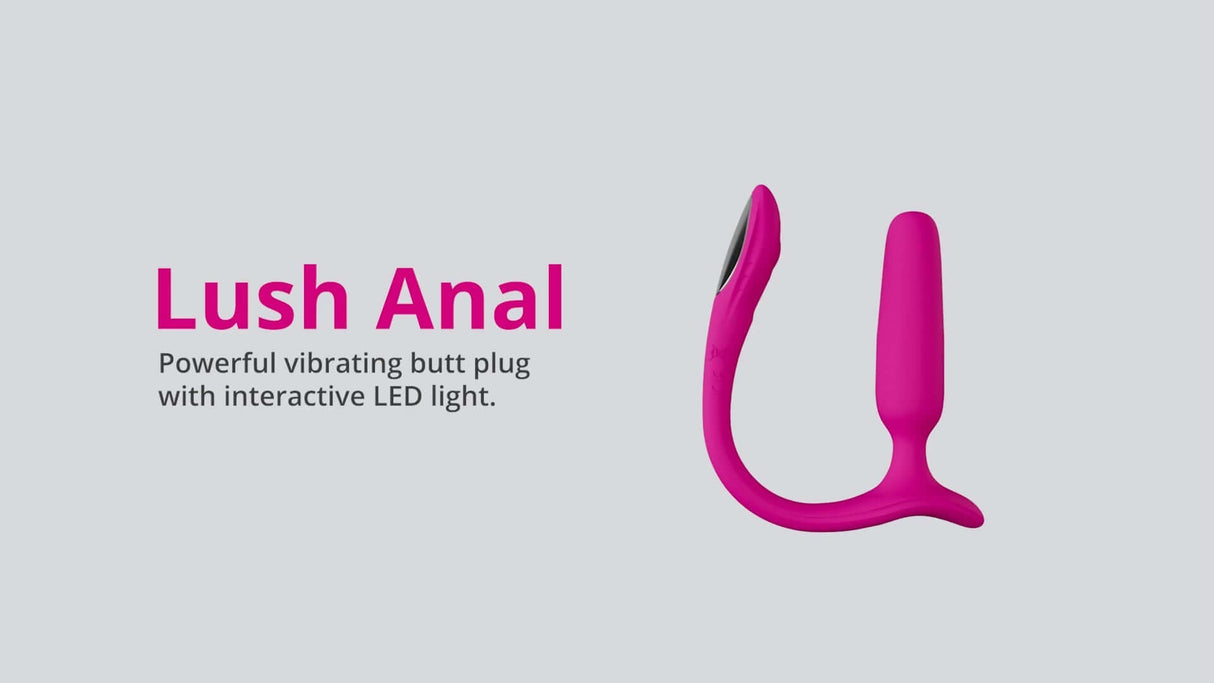 Lovense Lush Anal App-controlled Compact Powerful Butt Plug in pink with LED light feature.
