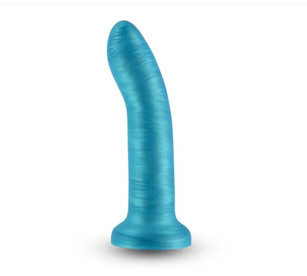 Royals Charlie 6 Inch Silicone Suction Cup Dildo Teal with a shimmery metallic finish and gently curved shape.