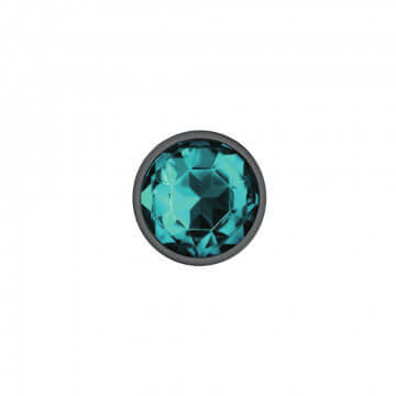 Cheeky Charms Round Teal Small Gunmetal Butt Plug's sparkling round acrylic gemstone in teal.