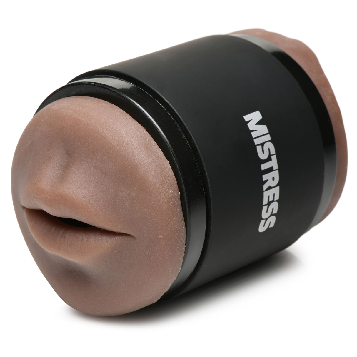 Mistress Double Shot Mouth & Pussy Stroker Dark showing a realistic mouth entrance for a satisfying experience.