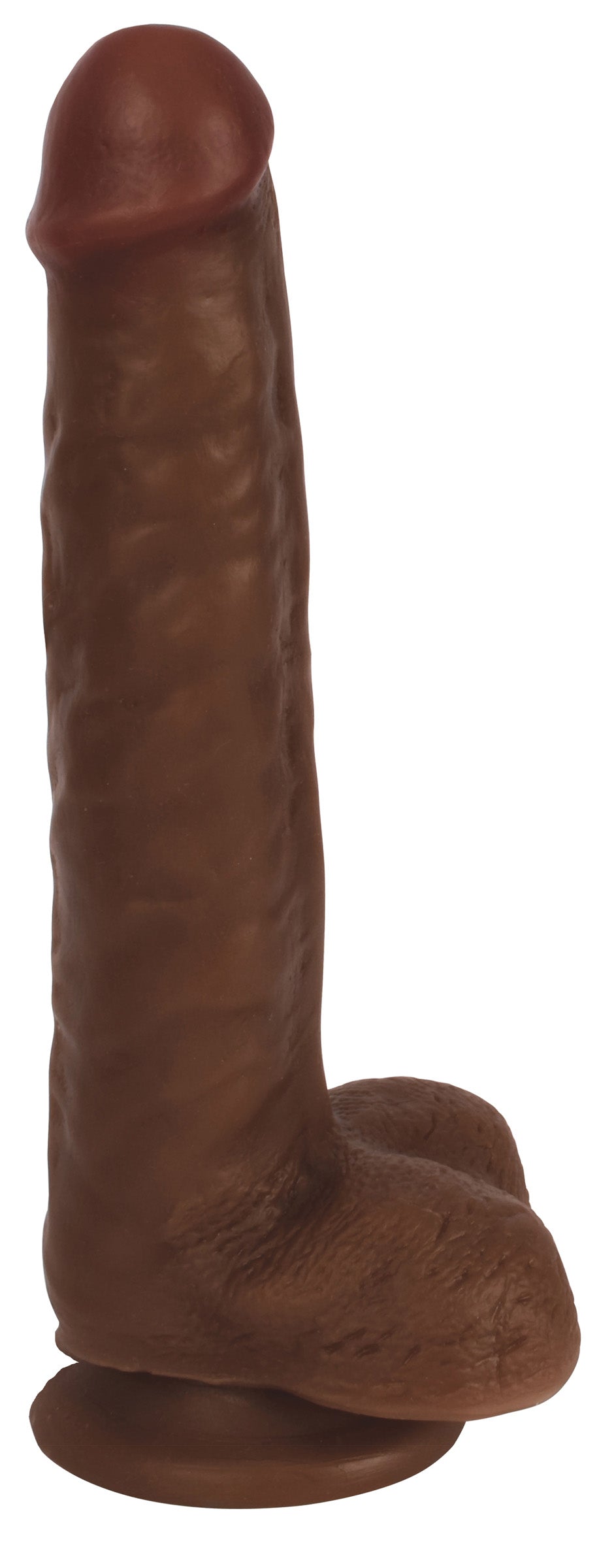 Thinz 8 Inch Slim Dildo with Balls Dark, featuring realistic detailing and a sturdy suction cup base.