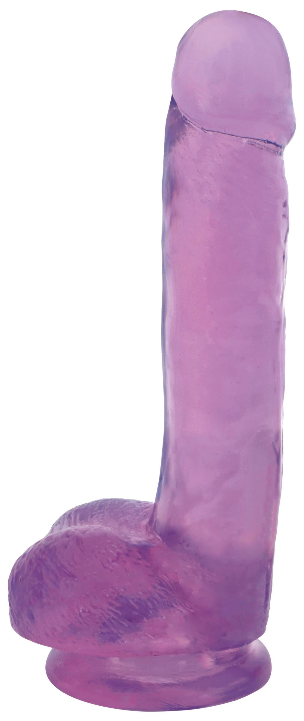 Lollicock 7 Inch Slim Stick with Balls Grape Ice Dildo in translucent grape color with realistic detailing.