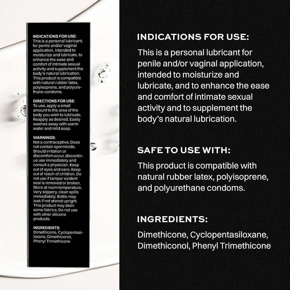 Wet Platinum Luxury Silicone Lubricant 9 Oz instructions for use and ingredients on a product label.