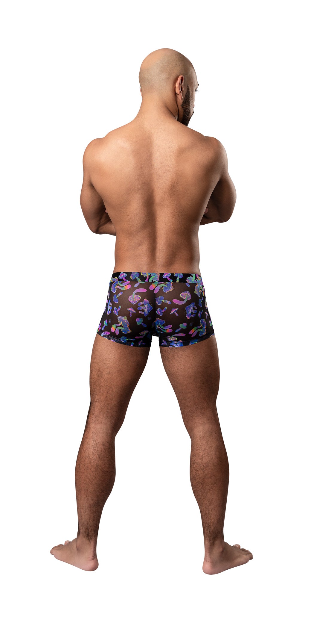 Male Power Hazy Dayz Pouch Short Medium Mushroom worn by a male model showcasing the back view.