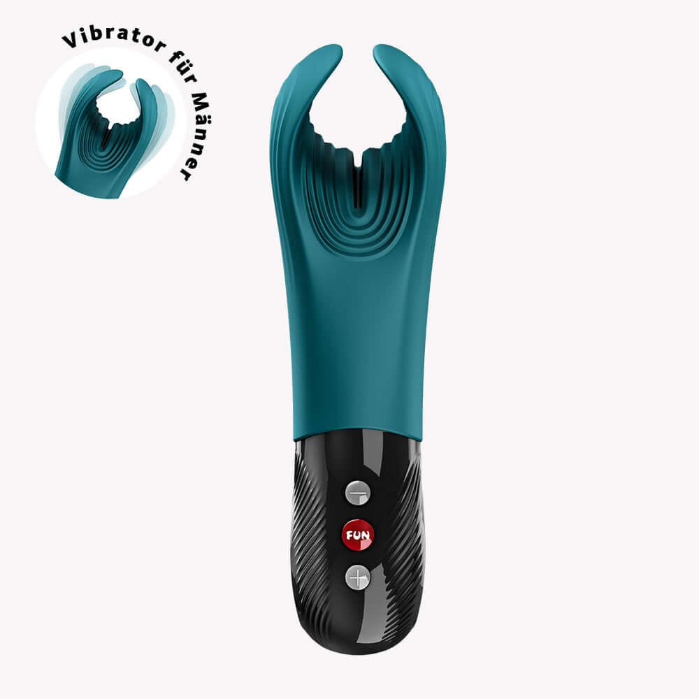 Fun Factory Manta Vibrating Masturbator Bottle Green with flexible wings for versatile comfort and powerful vibrations.