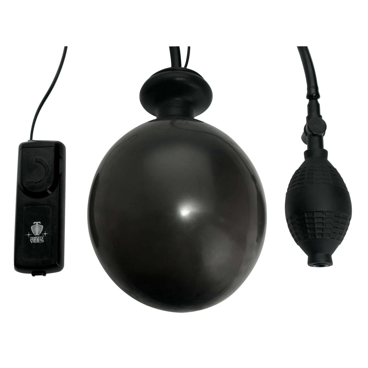 Vibro Inflatable Anal Plug Black accessories including inflation bulb and control panel for enhanced anal pleasure.