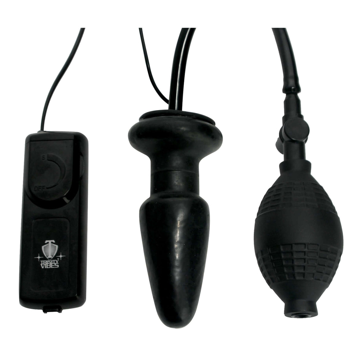 Vibro Inflatable Anal Plug Black components including control and inflator for enhanced anal pleasure.