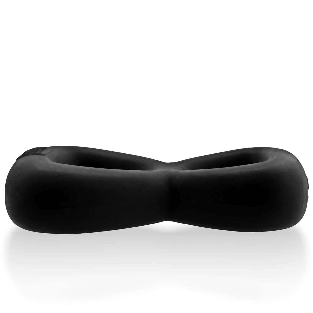 Oxballs Boomerang Double-Ring Cockring & Nut-Tugger Black, a versatile soft rubber cock and ball ring.
