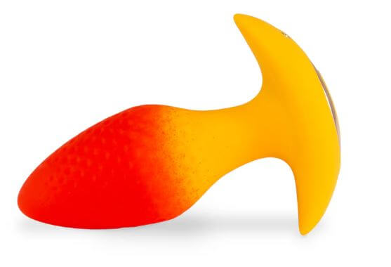 Frooti Booti Rotating Strawberry Anal Plug showcasing a vibrant red and yellow design for delightful anal play.