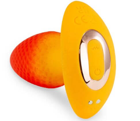 Frooti Booti Rotating Strawberry Anal Plug with remote and vibrant design for unique anal play.