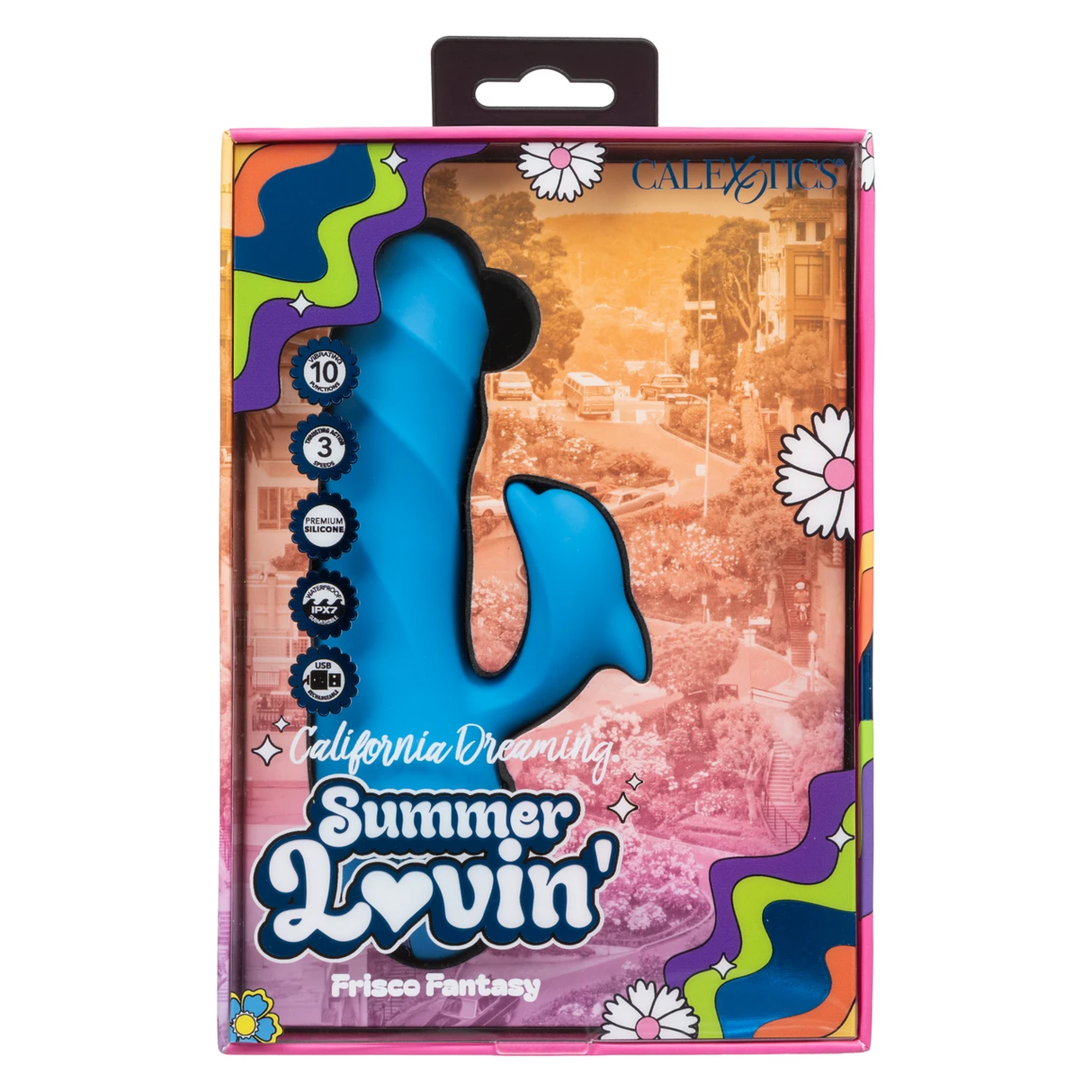 California Dreaming Summer Lovin' Frisco Fantasy Vibrator packaging featuring vibrant design and bold branding.