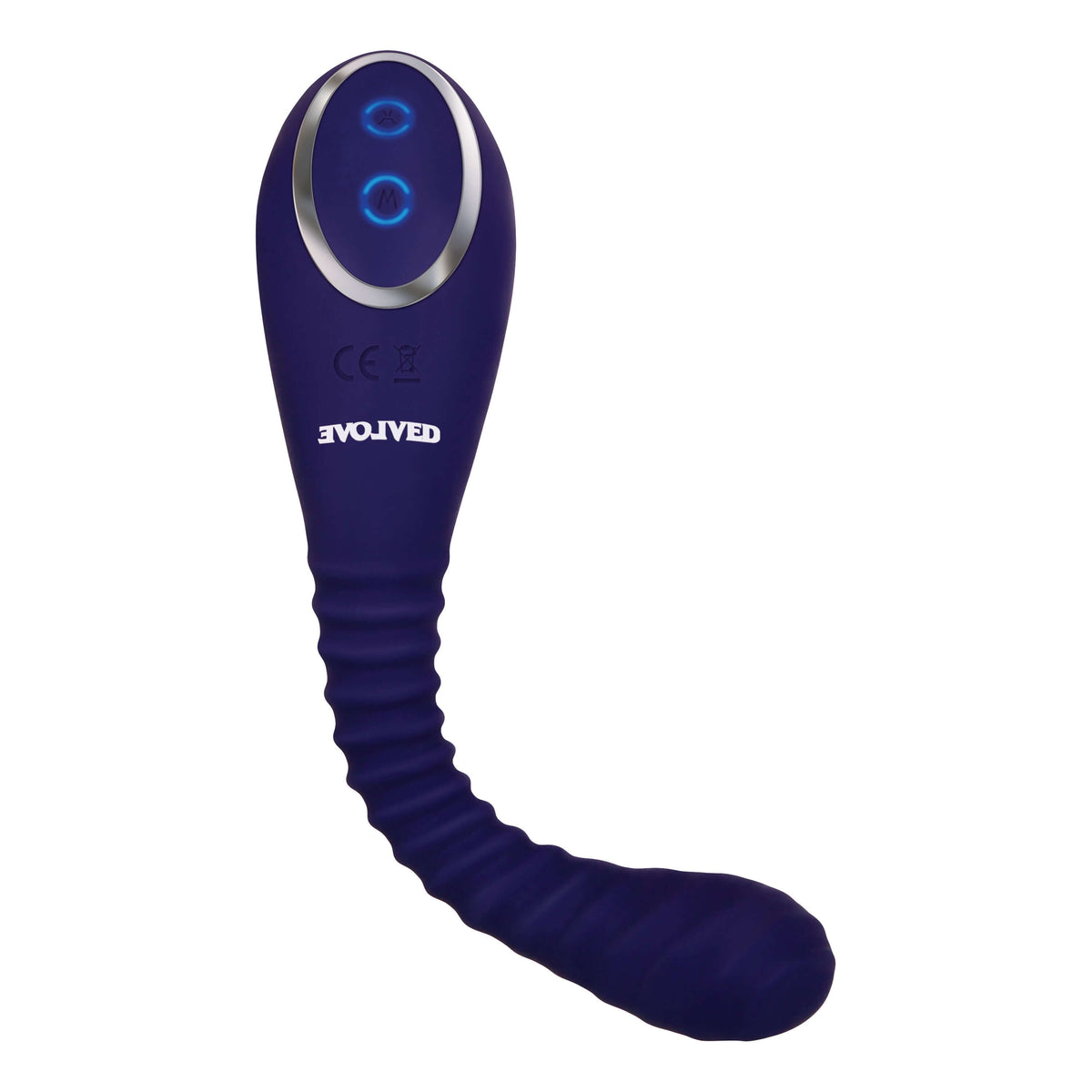 Bendable Sucker Dual End Silicone Vibrator Purple with vibrating controls and textured surface.