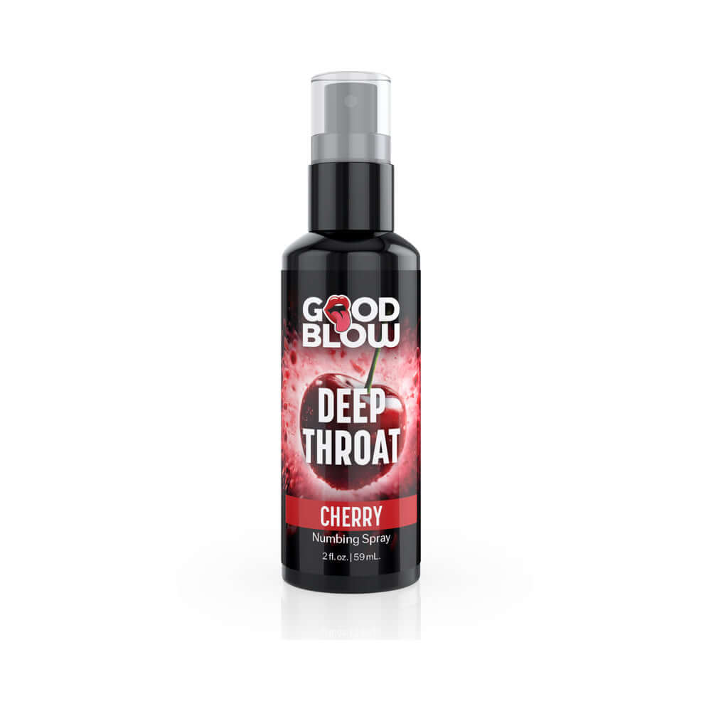 Good Blow Deep Throat Cherry flavored numbing spray, 2 oz bottle for enhanced intimate experiences.