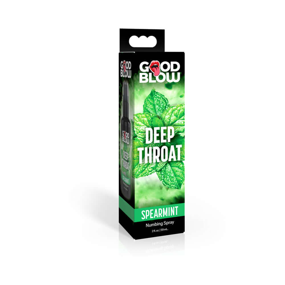 Good Blow Deep Throat Spray in Spearmint flavor, 1 oz. package designed for enhanced intimate experiences.