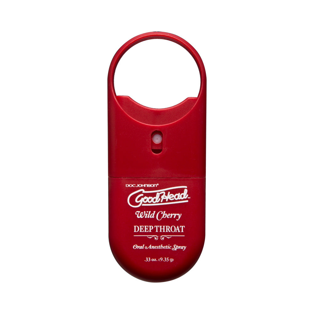 Goodhead to Go Deep Throat Spray 0.33oz in Wild Cherry flavor, designed for enhanced oral pleasure.