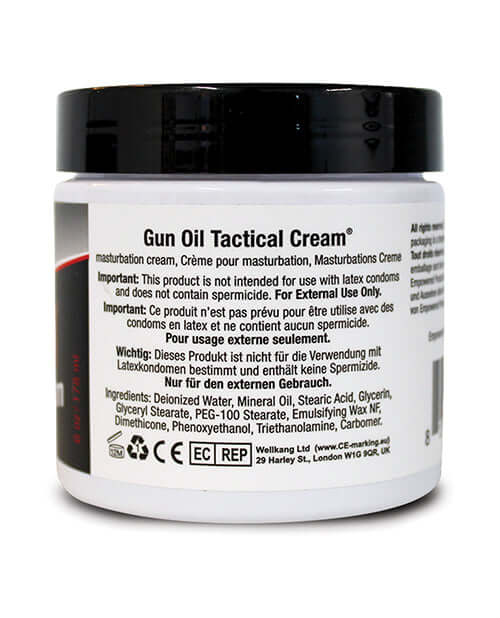 Gun Oil Tactical Cream 6 Oz Jar for smooth stroking action and solo play, water-based masturbation cream.