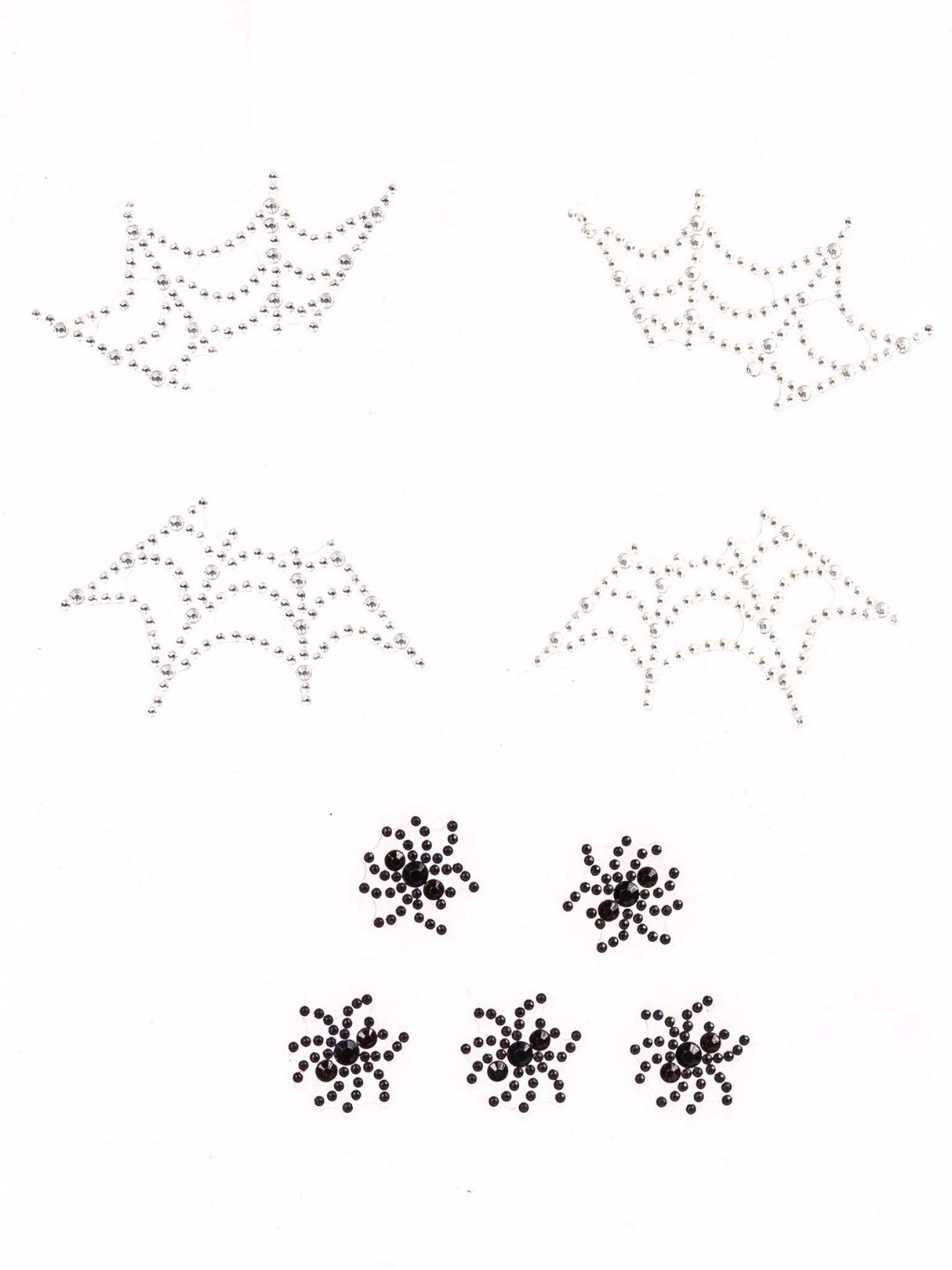 Leg Avenue Spider Web Face Jewels Sticker with rhinestones and spider designs for Halloween costumes.
